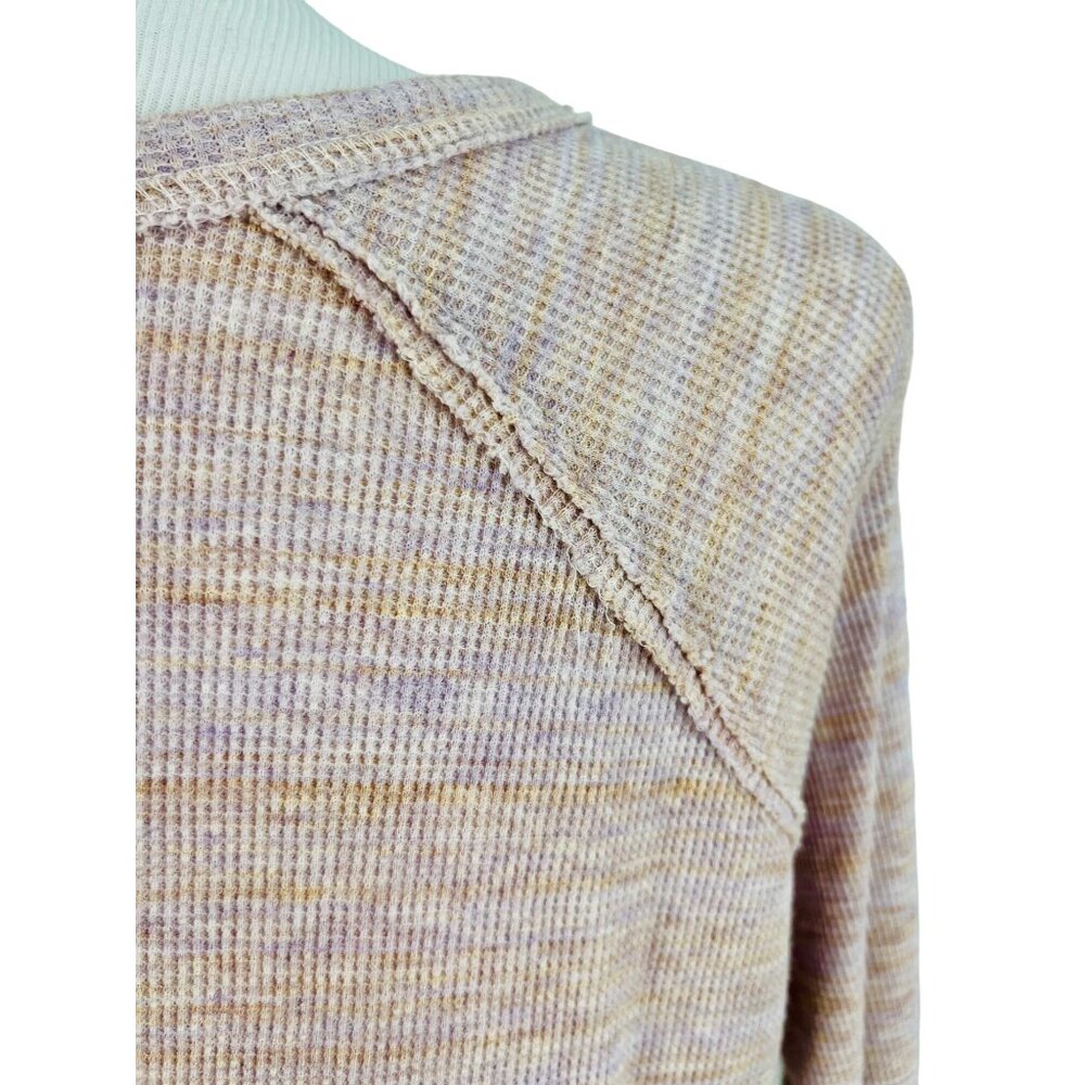 Free People Casual Boho Waffle-Knit Long Sleeve Lavender Ruffled Hem Flowy Top - Picture 11 of 16